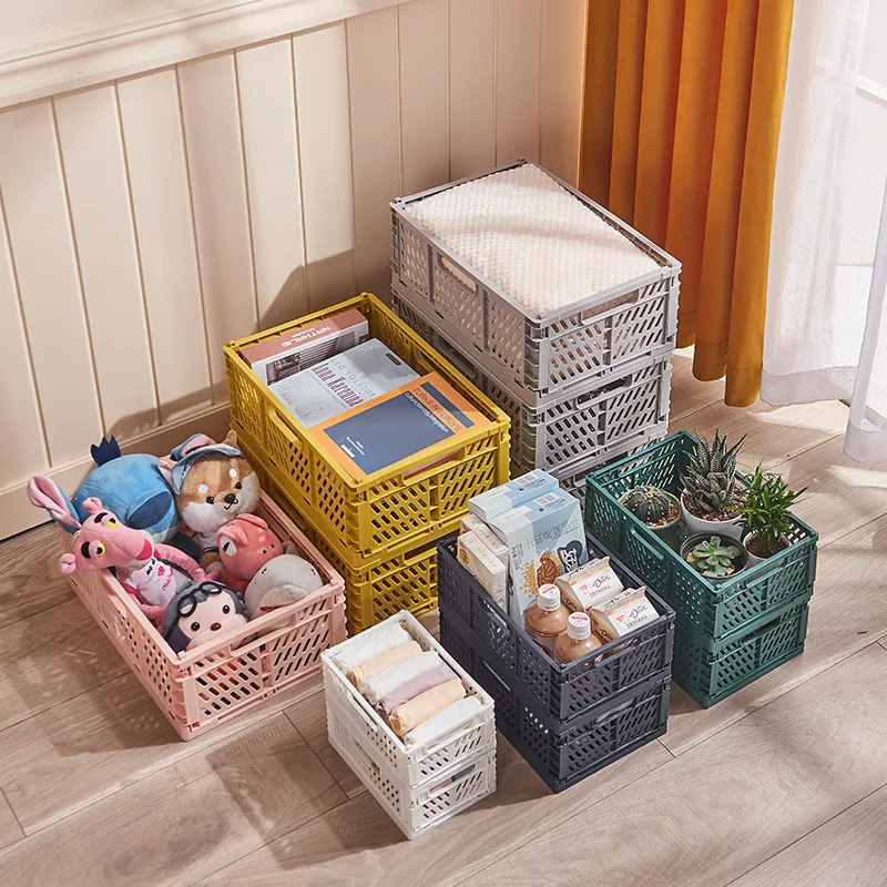 Adorable foldable storage crate in pastel colors korean