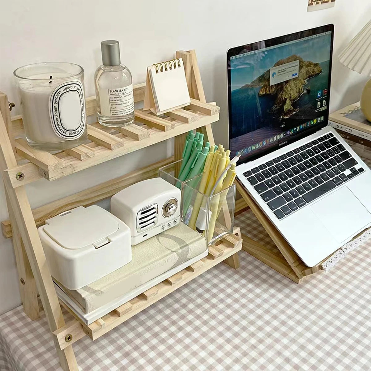 Cute Korean wooden desktop rack for organizing aesthetic